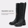 imageVepose Womens 953 Knee High Combat Boots Chunky Platform Heel Lace Up Gothic Punk Work Boots for Dresses and JeansBlack Pu