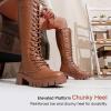 imageVepose Womens 953 Knee High Combat Boots Chunky Platform Heel Lace Up Gothic Punk Work Boots for Dresses and JeansBrown Pu