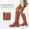 imageVepose Womens 953 Knee High Combat Boots Chunky Platform Heel Lace Up Gothic Punk Work Boots for Dresses and JeansBrown Pu