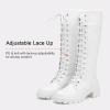 imageVepose Womens 953 Knee High Combat Boots Chunky Platform Heel Lace Up Gothic Punk Work Boots for Dresses and JeansWhite