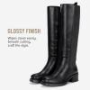 imageVepose Womens Low Heel Knee High Boots 9566 Pullon Elastic Band Round Toe Tall Gusset Boot with Inner ZipperKneehigh Boots9566black