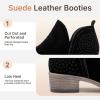 imageVepose Womens Short Ankle Boots Low Heel Western Cutout Perforated BootiesBlack Leather Cutout
