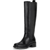 imageVepose Womens Low Heel Knee High Boots 9566 Pullon Elastic Band Round Toe Tall Gusset Boot with Inner ZipperKneehigh Boots9566black