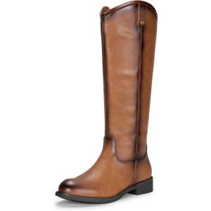 imageVepose Womens Knee High Boots 956 Wide Calf Zipper Tall Fashion BootsBrown Pu