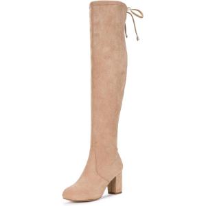 imageVepose Womens Over The Knee High Boots Suede Thigh High Boot 3 Inch Chunky Heels Zipper Adjustable Opening ShoesSand