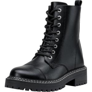 imageVepose Womens 9629 Fashion Combat Ankle Boots Lace up Booties with Inner ZipperCasual9629black