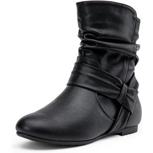 imageVepose Womens Slouch Ankle Flat Boots Fashion Short Low Heel Zipper 939A BootiesBlack Puzipper 939a
