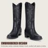 image:imageVepose Cowboy Cowgirl Boots for Women Western Embroidered MidCalf Comfortable Cute Boots Pointed Toe PullOn Low Chunky Heel for Walk Country Concert Theme Party Dance and Rodeo 9802Classic9802black