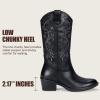 image:imageVepose Cowboy Cowgirl Boots for Women Western Embroidered MidCalf Comfortable Cute Boots Pointed Toe PullOn Low Chunky Heel for Walk Country Concert Theme Party Dance and Rodeo 9802Classic9802black