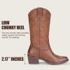 image:imageVepose Cowboy Cowgirl Boots for Women Western Embroidered MidCalf Comfortable Cute Boots Pointed Toe PullOn Low Chunky Heel for Walk Country Concert Theme Party Dance and Rodeo 9802Vintage9802brown