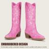 image:imageVepose Cowboy Cowgirl Boots for Women Western Embroidered MidCalf Comfortable Cute Boots Pointed Toe PullOn Low Chunky Heel for Walk Country Concert Theme Party Dance and Rodeo 9802Stylish9802pink