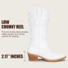 image:imageVepose Cowboy Cowgirl Boots for Women Western Embroidered MidCalf Comfortable Cute Boots Pointed Toe PullOn Low Chunky Heel for Walk Country Concert Theme Party Dance and Rodeo 9802Trendy9802white