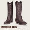image:imageVepose Cowboy Cowgirl Boots for Women Western Embroidered MidCalf Comfortable Cute Boots Pointed Toe PullOn Low Chunky Heel for Walk Country Concert Theme Party Dance and Rodeo 9802Western9802whisky