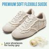 image:imageVepose Womens Fashion Sneakers Dressy Casual Square Toe Lace Detail Retro Tennis Shoes Comfortable Walking 8205 TrainersBeige Suede