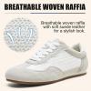 image:imageVepose Womens Fashion SneakersCasual Walking Square Toe 8203 Comfortable Vintage Breathable Woven Raffia ShoesWhite Grey