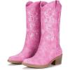 image:imageVepose Cowboy Cowgirl Boots for Women Western Embroidered MidCalf Comfortable Cute Boots Pointed Toe PullOn Low Chunky Heel for Walk Country Concert Theme Party Dance and Rodeo 9802Stylish9802pink