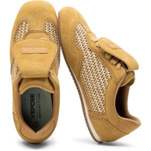 image:imageVepose Womens Fashion SneakersCasual Walking Square Toe 8203 Comfortable Vintage Breathable Woven Raffia ShoesBrown