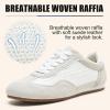 image:imageVepose Womens Retro Square Toe GAT Sneakers Suede Trainers with Removable Flap Arch Support Walking Shoes for Office Travel 8203White Grey