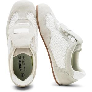 image:imageVepose Womens Retro Square Toe GAT Sneakers Suede Trainers with Removable Flap Arch Support Walking Shoes for Office Travel 8203White Grey
