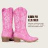 image:imageVepose Womens Cowboy Boots Mid Calf Floral Embroidered Western Cowgirl Pointed Toe Low Chunky Heel Pull On Botas Vaqueras Walk Country Concert Theme Party Dance Rodeo 9802Stylish9802pink