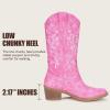 image:imageVepose Womens Cowboy Boots Mid Calf Floral Embroidered Western Cowgirl Pointed Toe Low Chunky Heel Pull On Botas Vaqueras Walk Country Concert Theme Party Dance Rodeo 9802Stylish9802pink