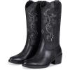 image:imageVepose Womens Cowboy Boots Mid Calf Floral Embroidered Western Cowgirl Pointed Toe Low Chunky Heel Pull On Botas Vaqueras Walk Country Concert Theme Party Dance Rodeo 9802Classic9802black