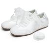 image:imageVepose Womens Satin amp Suede Gat Sneakers Retro Classic Ribbon Lace Trainers with Memory Foam Lightweight NonSlip Gum Sole Walking Shoes for Travel and AllDay Wear 8202Pure White