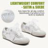 image:imageVepose Womens Satin amp Suede Gat Sneakers Retro Classic Ribbon Lace Trainers with Memory Foam Lightweight NonSlip Gum Sole Walking Shoes for Travel and AllDay Wear 8202Grey