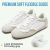 image:imageVepose Womens Casual Dressy Retro Gat Fashion Sneakers Square Toe Suede Woven Raffia Lace Walking Tennis Shoes Comfortable Cute Memory Foam Lightweight Everyday Travel 8205Whitegrey Woven