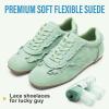 image:imageVepose Womens Casual Dressy Retro Gat Fashion Sneakers Square Toe Suede Woven Raffia Lace Walking Tennis Shoes Comfortable Cute Memory Foam Lightweight Everyday Travel 8205Green Suede