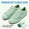 image:imageVepose Womens Casual Dressy Retro Gat Fashion Sneakers Square Toe Suede Woven Raffia Lace Walking Tennis Shoes Comfortable Cute Memory Foam Lightweight Everyday Travel 8205Green Woven