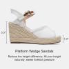 image:imageVepose Womens Wedge Sandals Peep Toe 33 Inch High Heel Platform Espadrilles Dressy Comfortable Summer Vacation Trendy Ankle Strap Buckle Shoes Work Wedding 880High Wedge880white