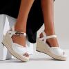 image:imageVepose Womens Wedge Sandals Peep Toe 33 Inch High Heel Platform Espadrilles Dressy Comfortable Summer Vacation Trendy Ankle Strap Buckle Shoes Work Wedding 880High Wedge880white