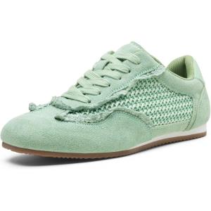 image:imageVepose Womens Casual Dressy Retro Gat Fashion Sneakers Square Toe Suede Woven Raffia Lace Walking Tennis Shoes Comfortable Cute Memory Foam Lightweight Everyday Travel 8205Green Woven01