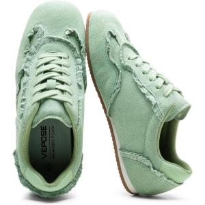 image:imageVepose Womens Casual Dressy Retro Gat Fashion Sneakers Square Toe Suede Woven Raffia Lace Walking Tennis Shoes Comfortable Cute Memory Foam Lightweight Everyday Travel 8205Green Suede