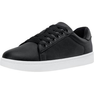 image:imageVepose Womens Casual Fashion Sneakers Memory Foam Cute Tennis Shoes Low Top Lace Up Comfortable Walking Footwear for Everyday Work Travel 8002Leather Sneakers8002lblack