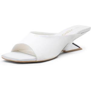 image:imageVepose Womens Heeled Sandals Comfortable Cute 2 Inch Sculptural Low Chunky Block Heels Sexy Square Open Toe Slip on Sandals for Wedding Prom Party Elegantes Sandalias 6112Satin White
