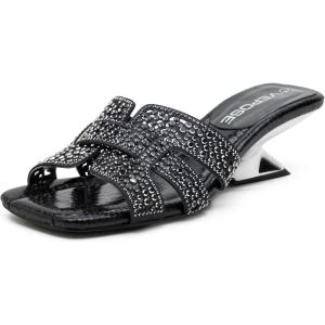 image:imageVepose Womens Low Chunky Heel 22 Inch Sandals Square Open Toe Dress 6109 Sandals Comfortable SlipOn Design with Rhinestones Sexy Evening Party ShoesBlack