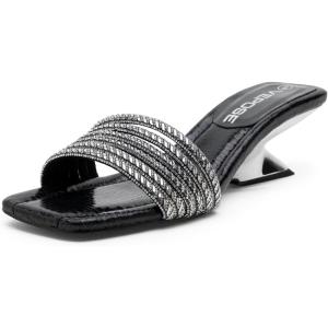 image:imageVepose Womens Low Chunky Heel 22 Inch Sandals Square Open Toe Dress 6109 Sandals Comfortable SlipOn Design with Rhinestones Sexy Evening Party ShoesBlack Rhinestone