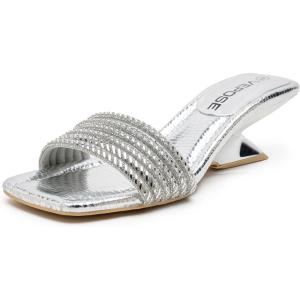 image:imageVepose Womens Low Chunky Heel 22 Inch Sandals Square Open Toe Dress 6109 Sandals Comfortable SlipOn Design with Rhinestones Sexy Evening Party ShoesSilver Rhinestone