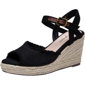 image:imageVepose Womens Wedge Sandals Peep Toe 33 Inch High Heel Platform Espadrilles Dressy Comfortable Summer Vacation Trendy Ankle Strap Buckle Shoes Work Wedding 880High Wedge880black