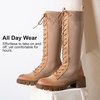 image:imageVepose Womens 953 Knee High Combat Boots Chunky Platform Heel Lace Up Gothic Punk Work Boots for Dresses and JeansApricot