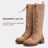 image:imageVepose Womens 953 Knee High Combat Boots Chunky Platform Heel Lace Up Gothic Punk Work Boots for Dresses and JeansApricot