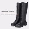 image:imageVepose Womens 953 Knee High Combat Boots Chunky Platform Heel Lace Up Gothic Punk Work Boots for Dresses and JeansCoated Leatherblack Pu