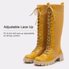 image:imageVepose Womens 953 Knee High Combat Boots Chunky Platform Heel Lace Up Gothic Punk Work Boots for Dresses and JeansYellow