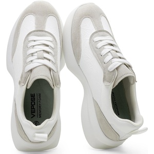 image:imageVepose Womens Lightweight Platform Sneakers Chunky Casual Tennis Shoes Memory Foam Non Slip Suede Raffia PU Lace Up Everyday Walking Travel Office 8216White Grey Pu Pu Suede