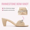 image:imageVepose Womens Embellished Woven Raffia Heeled Sandals Approx 3 Inch Flared Block Chunky Sculptural Slip on Mule Heels  Square Open Toe Business Casual Wedding Guest Shoes 6102Nude Bow