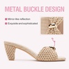 image:imageVepose Womens Embellished Woven Raffia Heeled Sandals Approx 3 Inch Flared Block Chunky Sculptural Slip on Mule Heels  Square Open Toe Business Casual Wedding Guest Shoes 6102Nude Ring