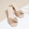 image:imageVepose Womens Embellished Woven Raffia Heeled Sandals Approx 3 Inch Flared Block Chunky Sculptural Slip on Mule Heels  Square Open Toe Business Casual Wedding Guest Shoes 6102Beige Ring