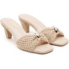 image:imageVepose Womens Embellished Woven Raffia Heeled Sandals Approx 3 Inch Flared Block Chunky Sculptural Slip on Mule Heels  Square Open Toe Business Casual Wedding Guest Shoes 6102Beige Ring